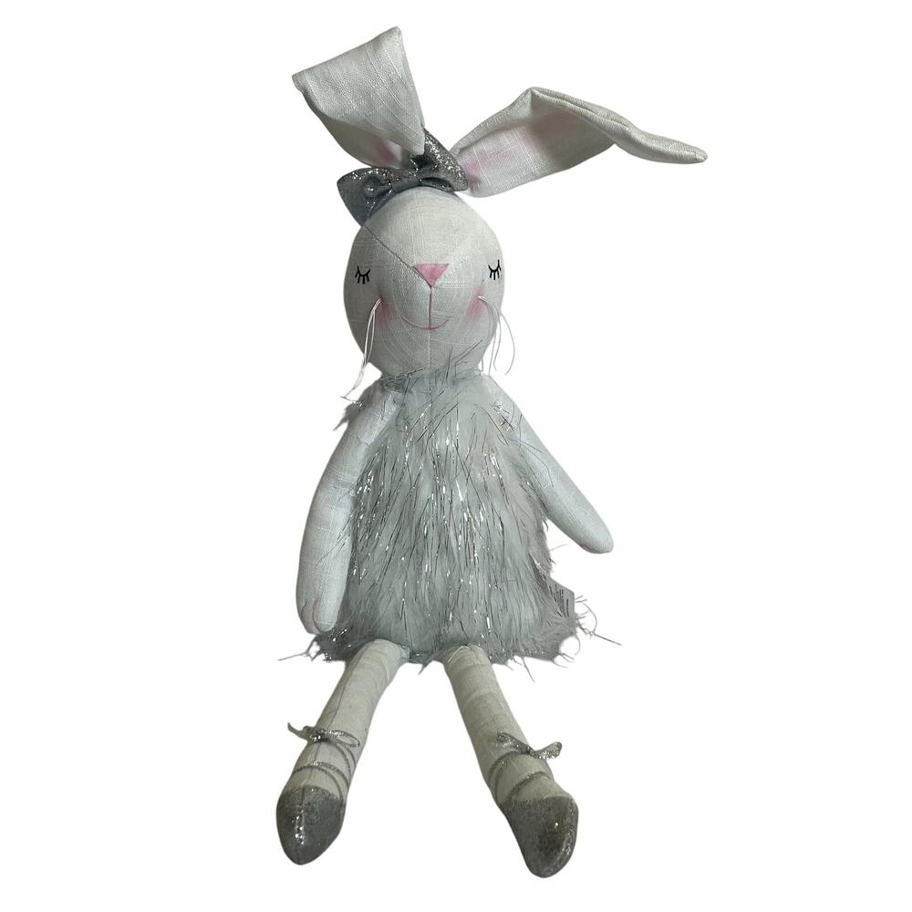 Holiday White Ballerina Bunny Silver Plush Medium Size